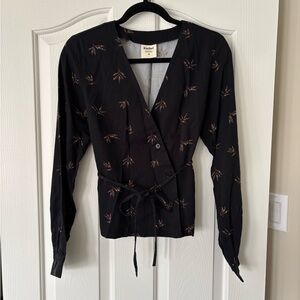 Rachel Black Wrap Blouse with Copper Floral Print